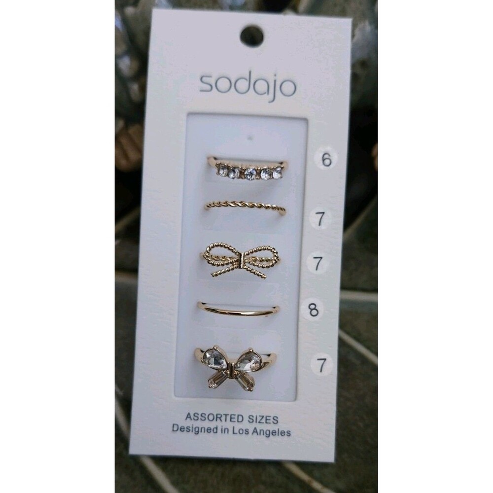 White Stone Gold Tone 5 Piece Ring Set